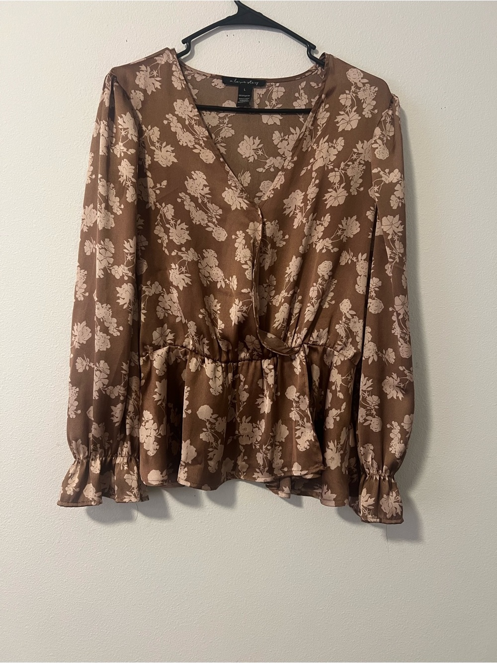Floral Peplum Blouse - Brown Floral